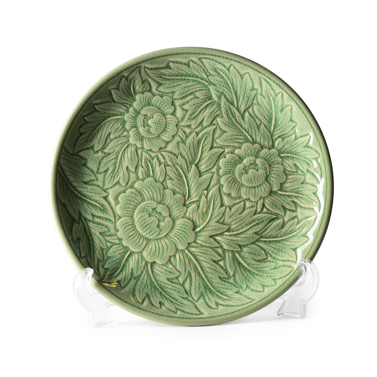 Celadon Carved Botan Flower Design Display Plate