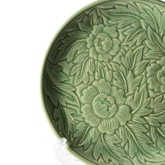 Celadon Carved Botan Flower Design Display Plate