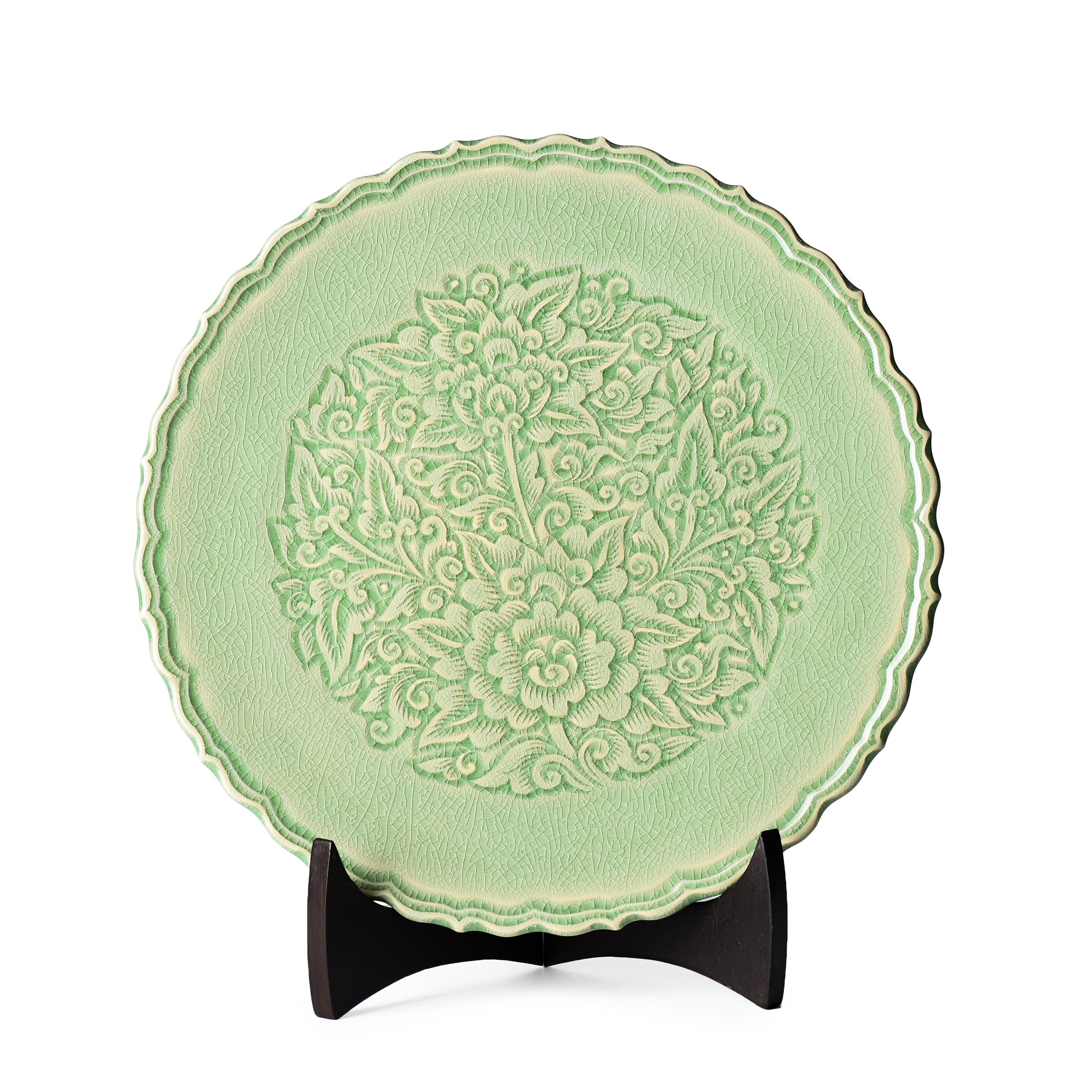 Celadon Carved Pudtan Flower Design Display Plate
