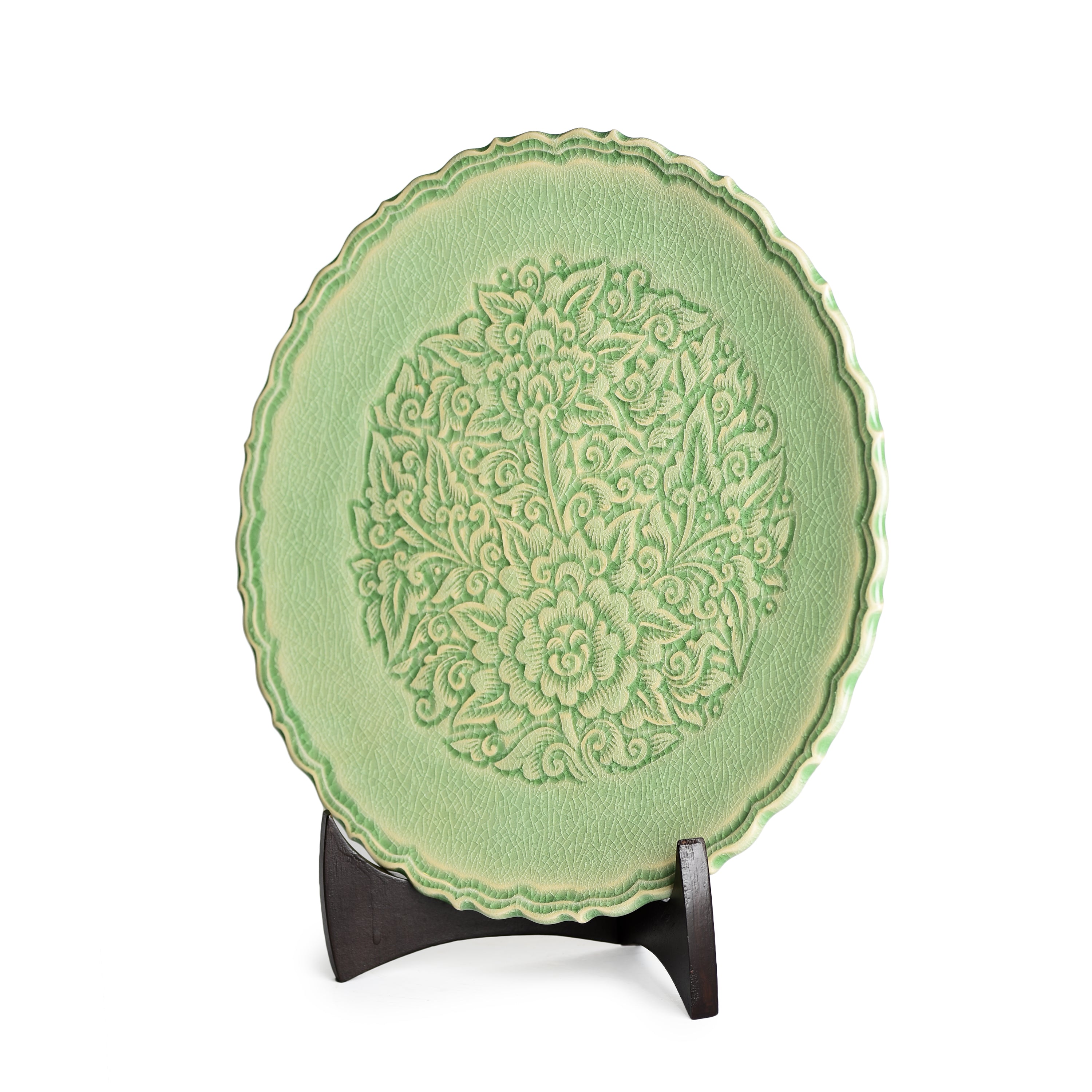 Celadon Carved Pudtan Flower Design Display Plate