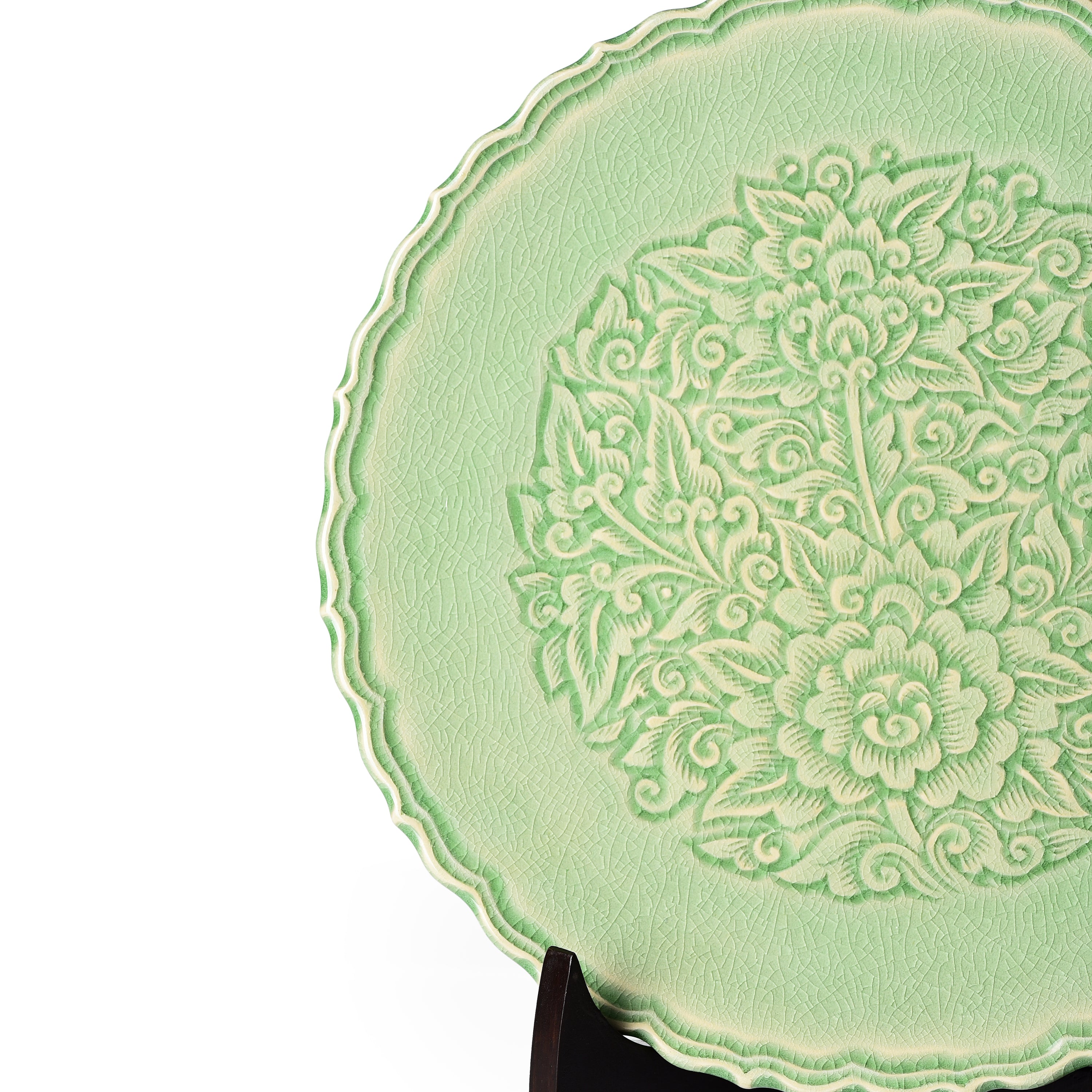 Celadon Carved Pudtan Flower Design Display Plate