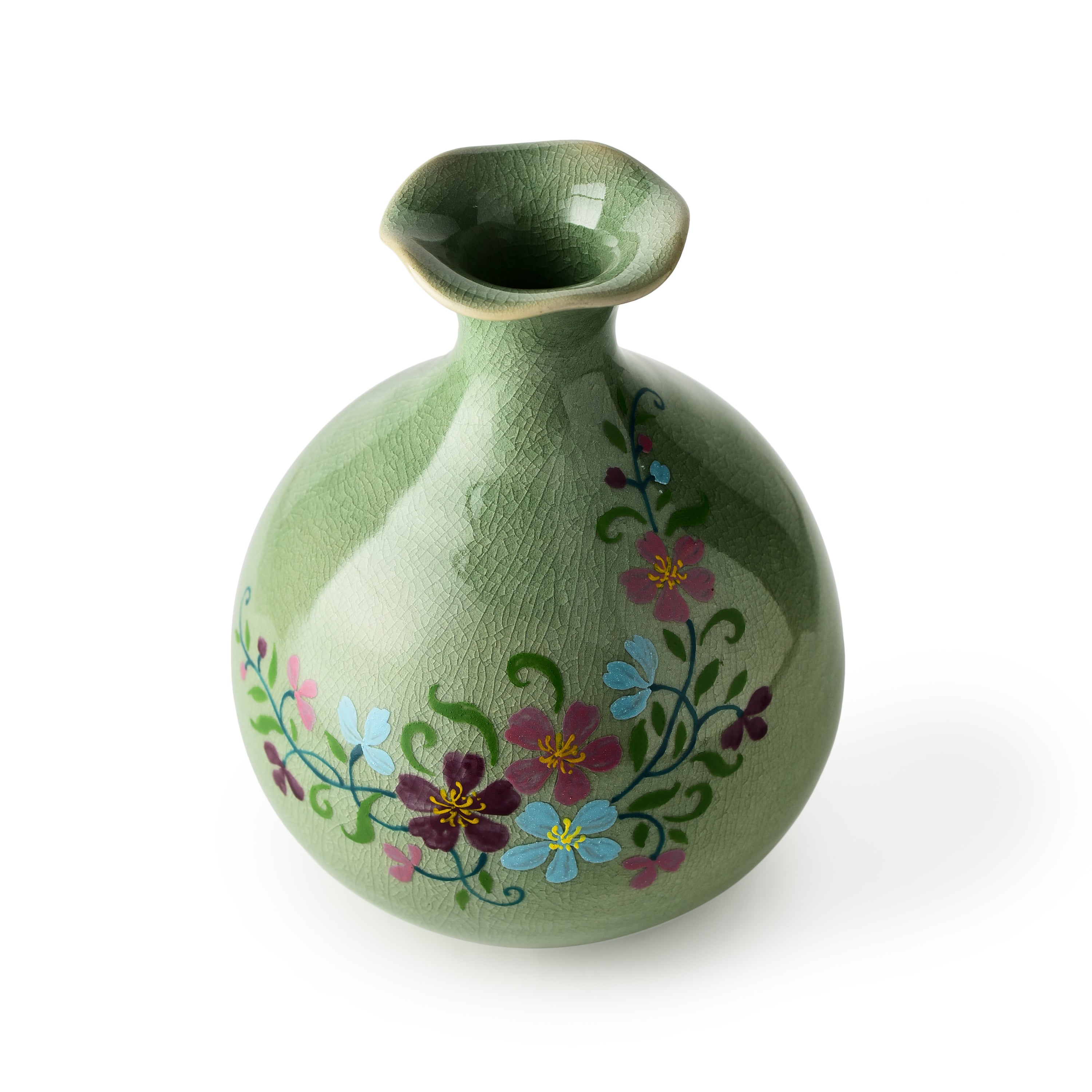 Celadon Floral Hand Painted Vase