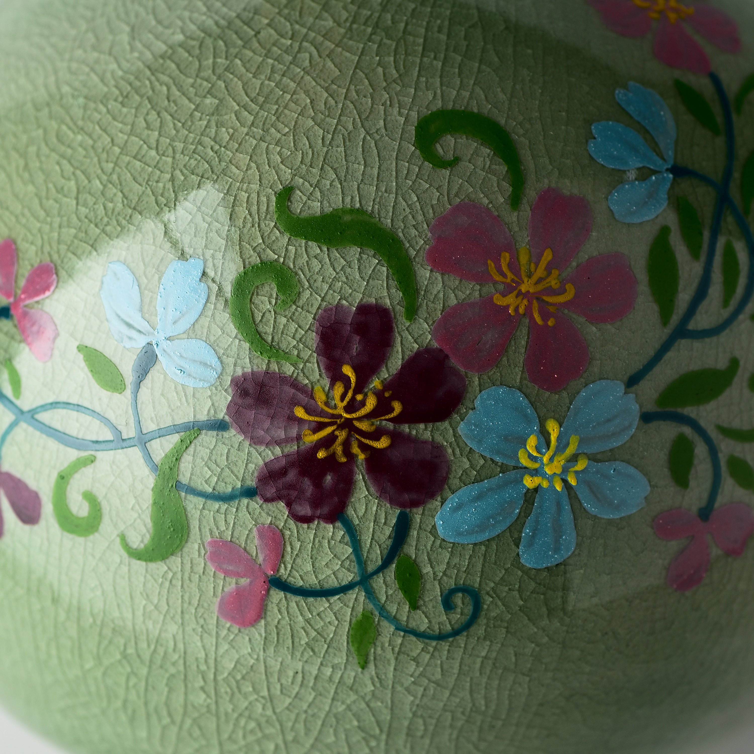 Celadon Floral Hand Painted Vase