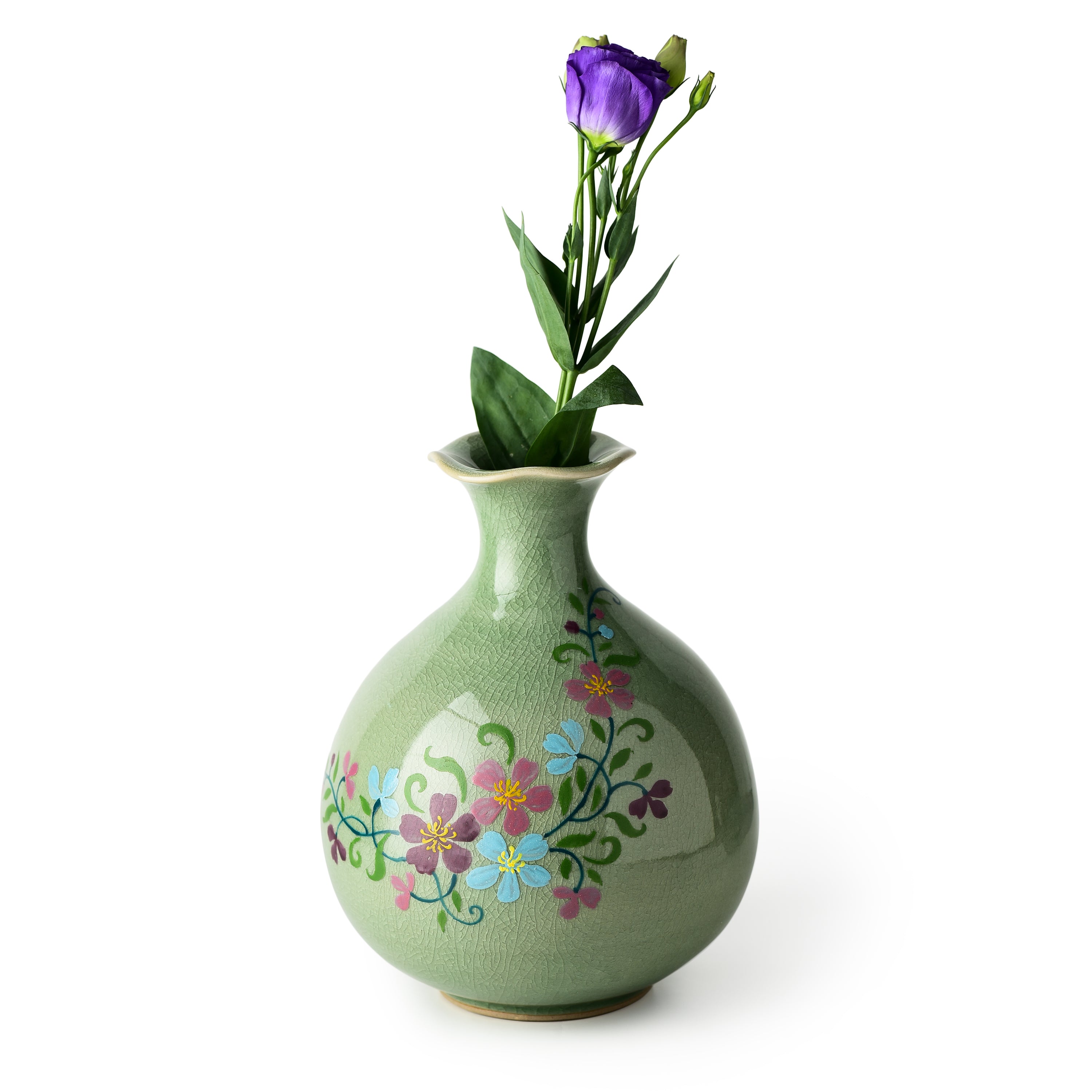 Celadon Floral Hand Painted Vase