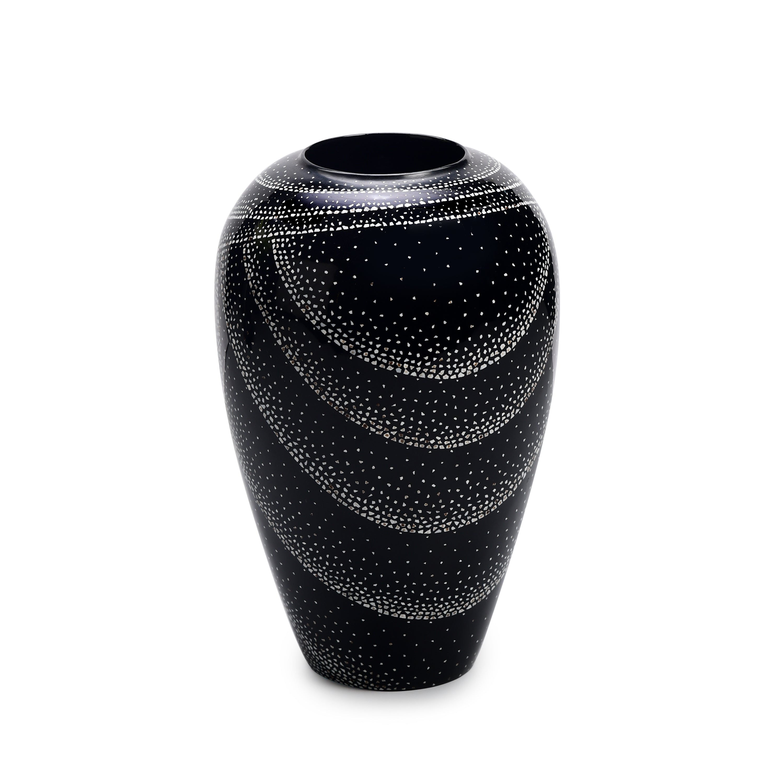 Lacquerware Vase With Eggshell Inlay With Swirling Patterns