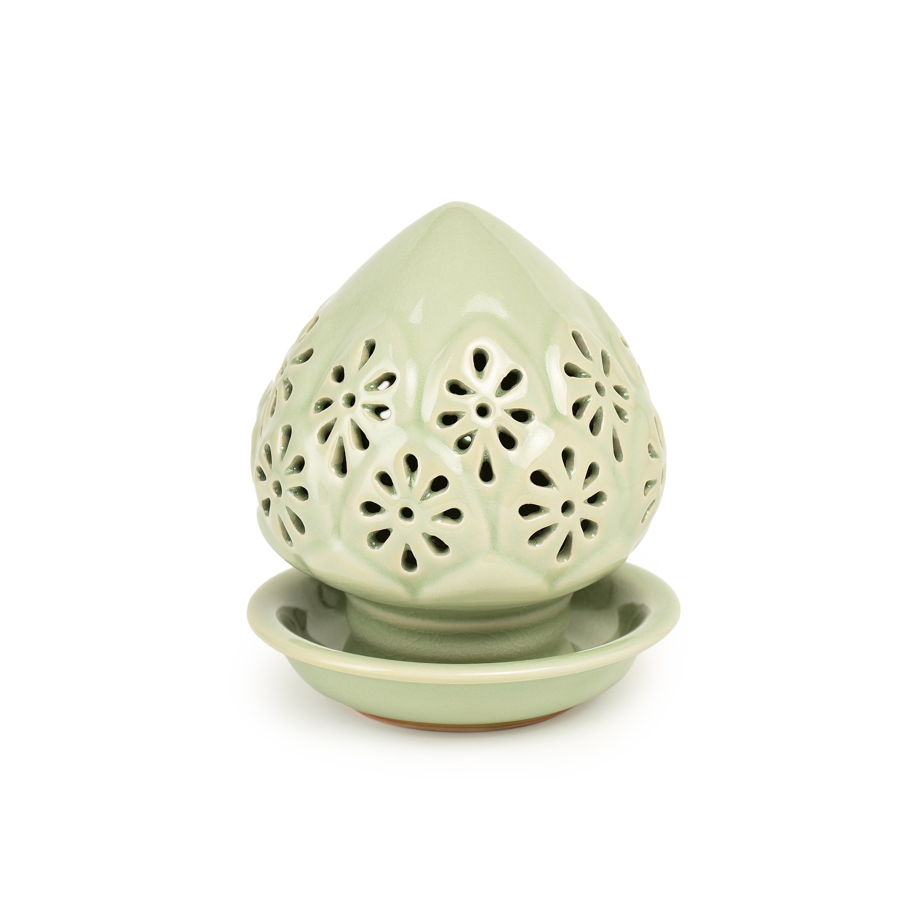 Celadon Jade Green Lotus Bud Covered Candle Holder