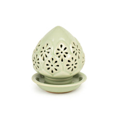 Celadon Jade Green Lotus Bud Covered Candle Holder