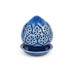 Celadon Cobalt Blue Lotus Bud Covered Candle Holder