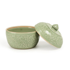 Celadon Covered Display Bowl With Peony Design