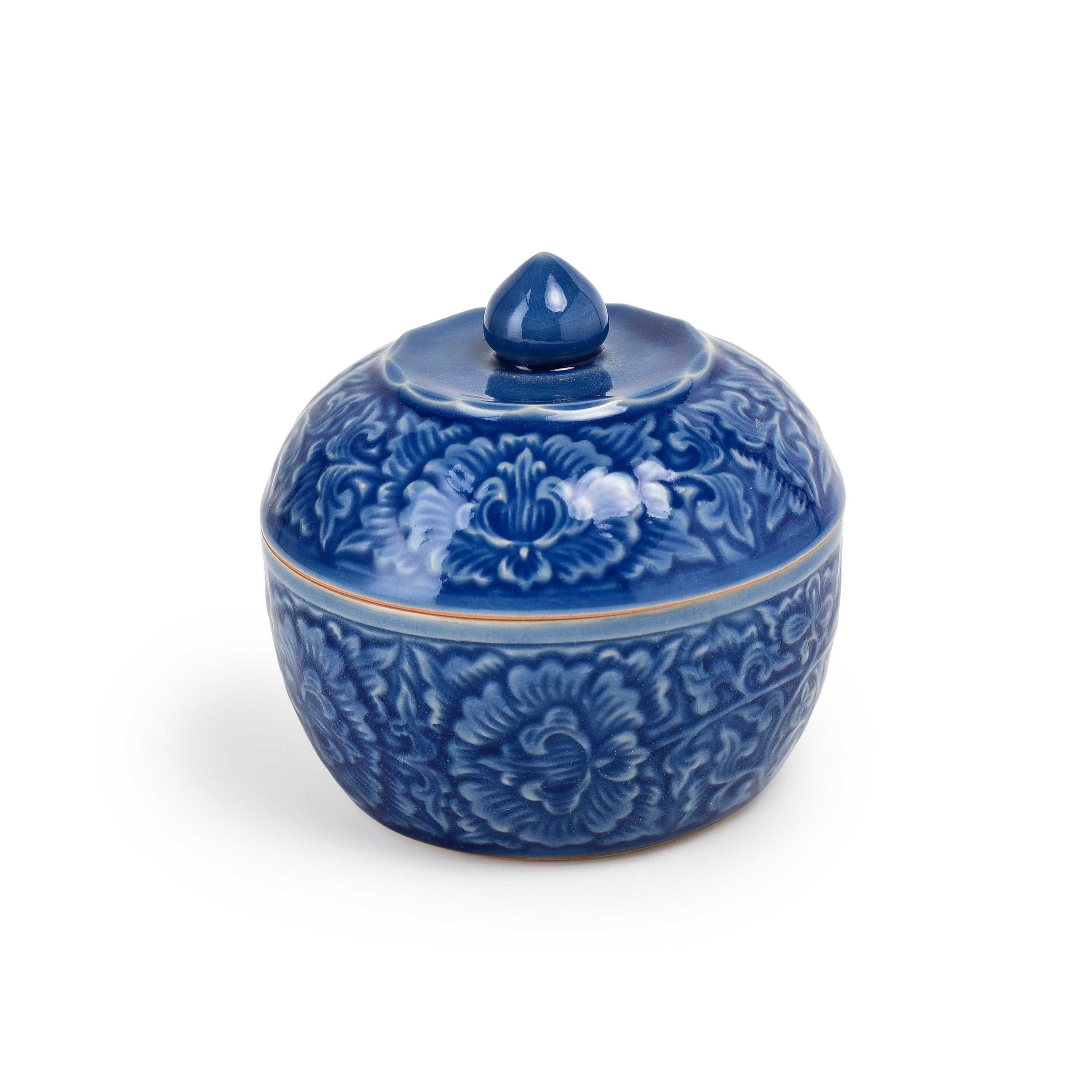 Celadon Covered Display Bowl in Cobalt Blue