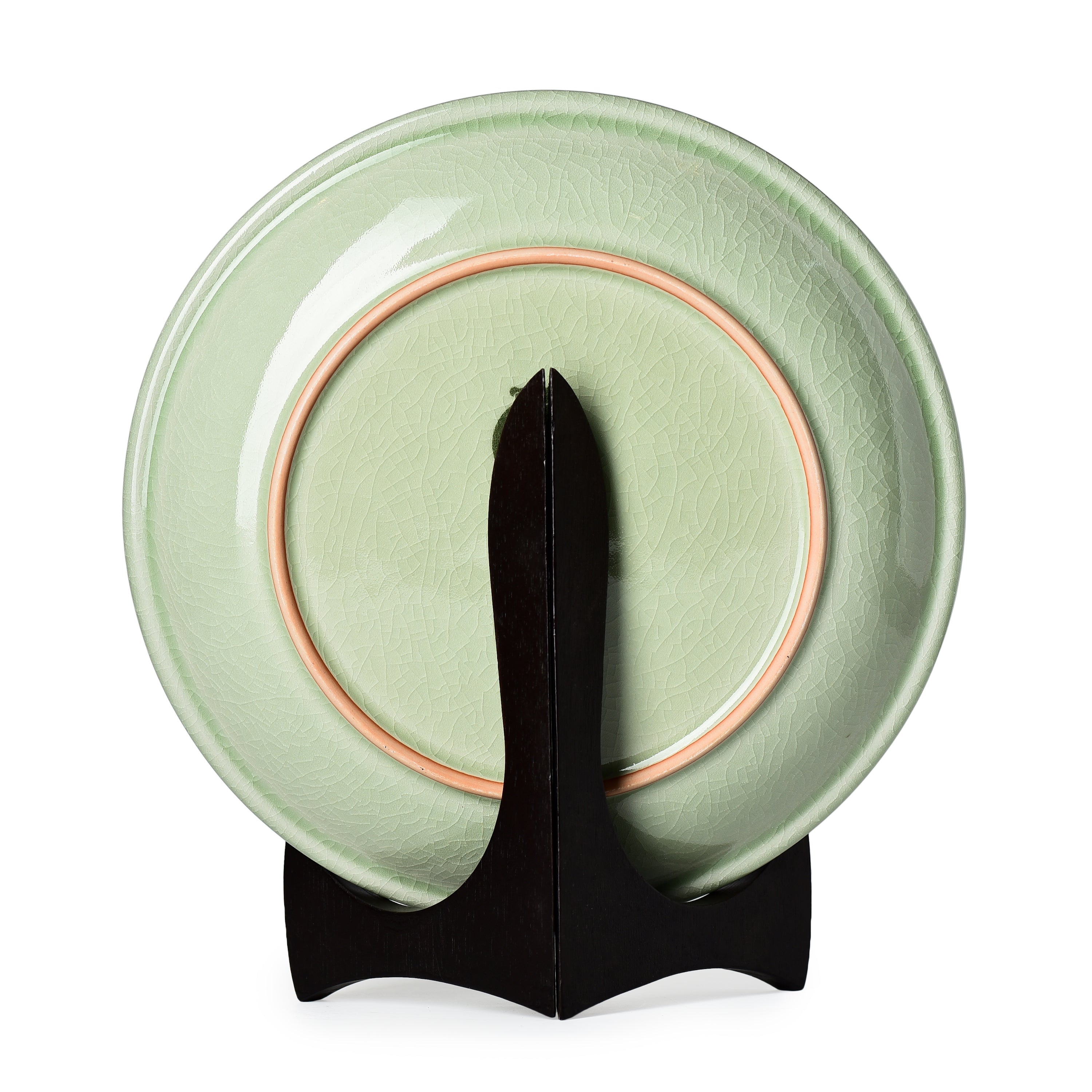 Celadon Carved Floral Display Plate Peony Design