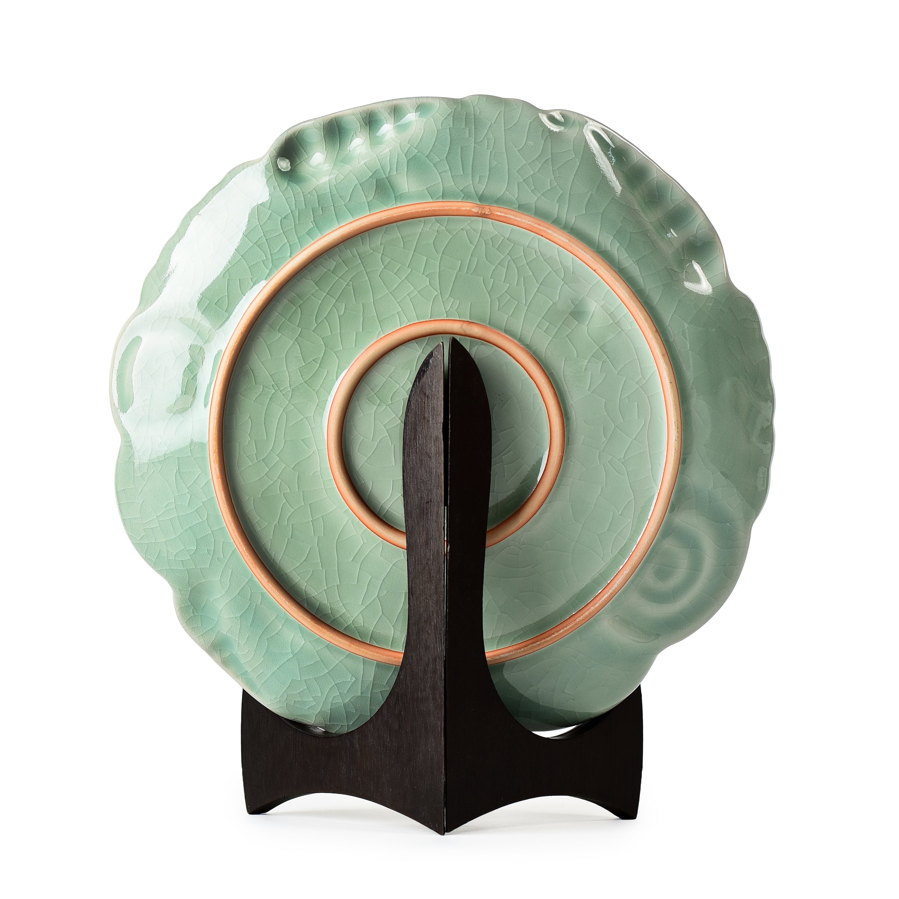 Celadon Carved Display Plate Scalloped Design