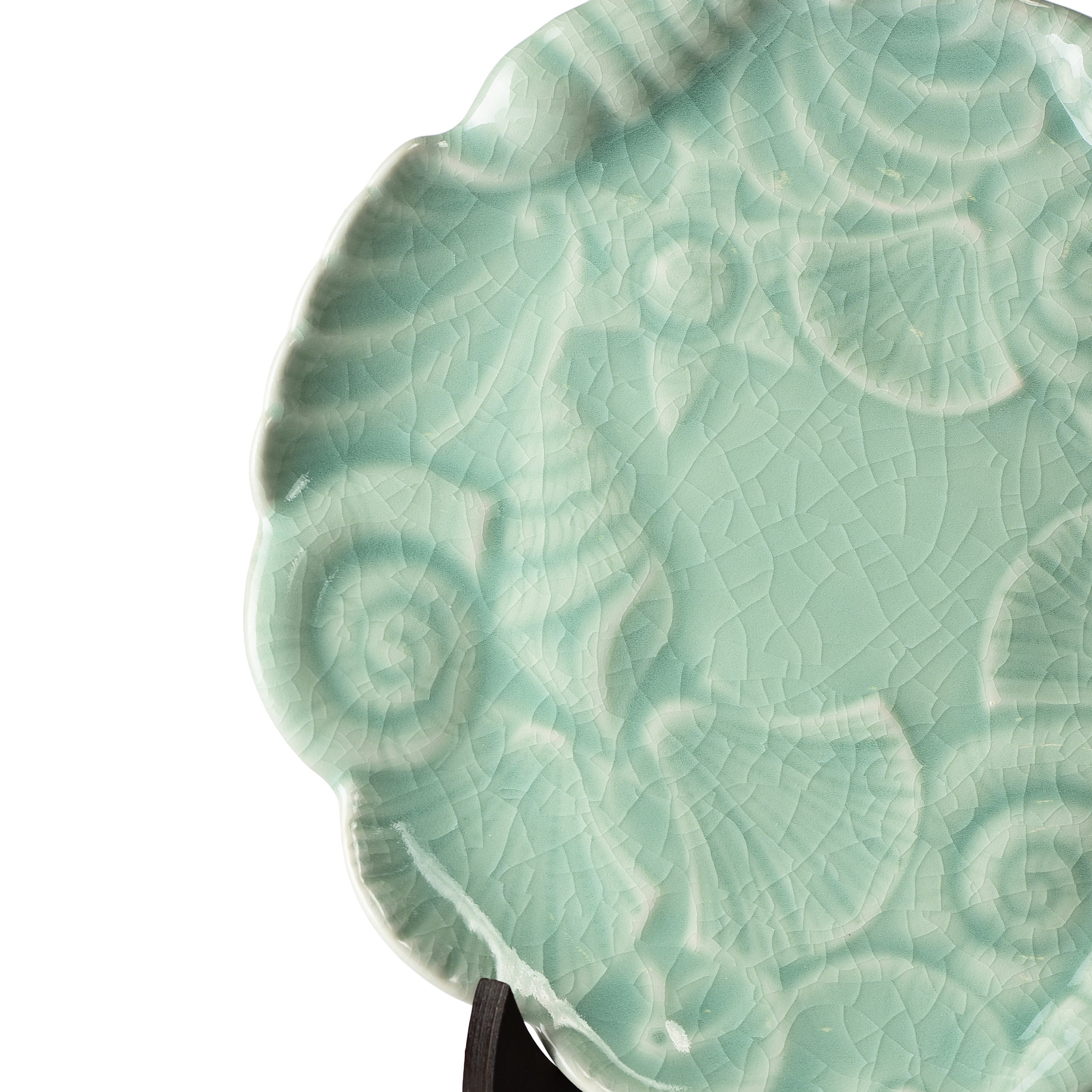 Celadon Carved Display Plate Scalloped Design
