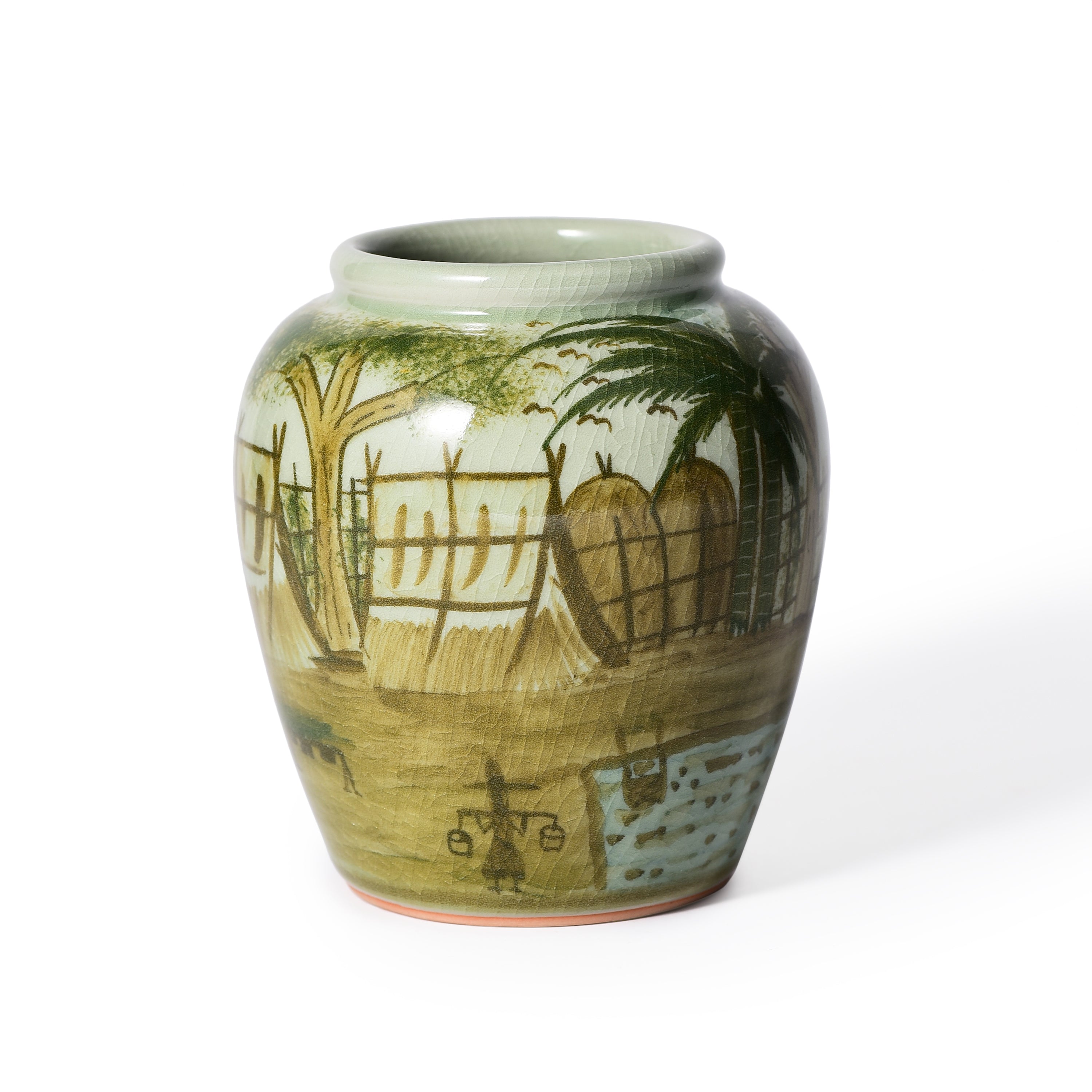 Celadon Hand Painted Jar