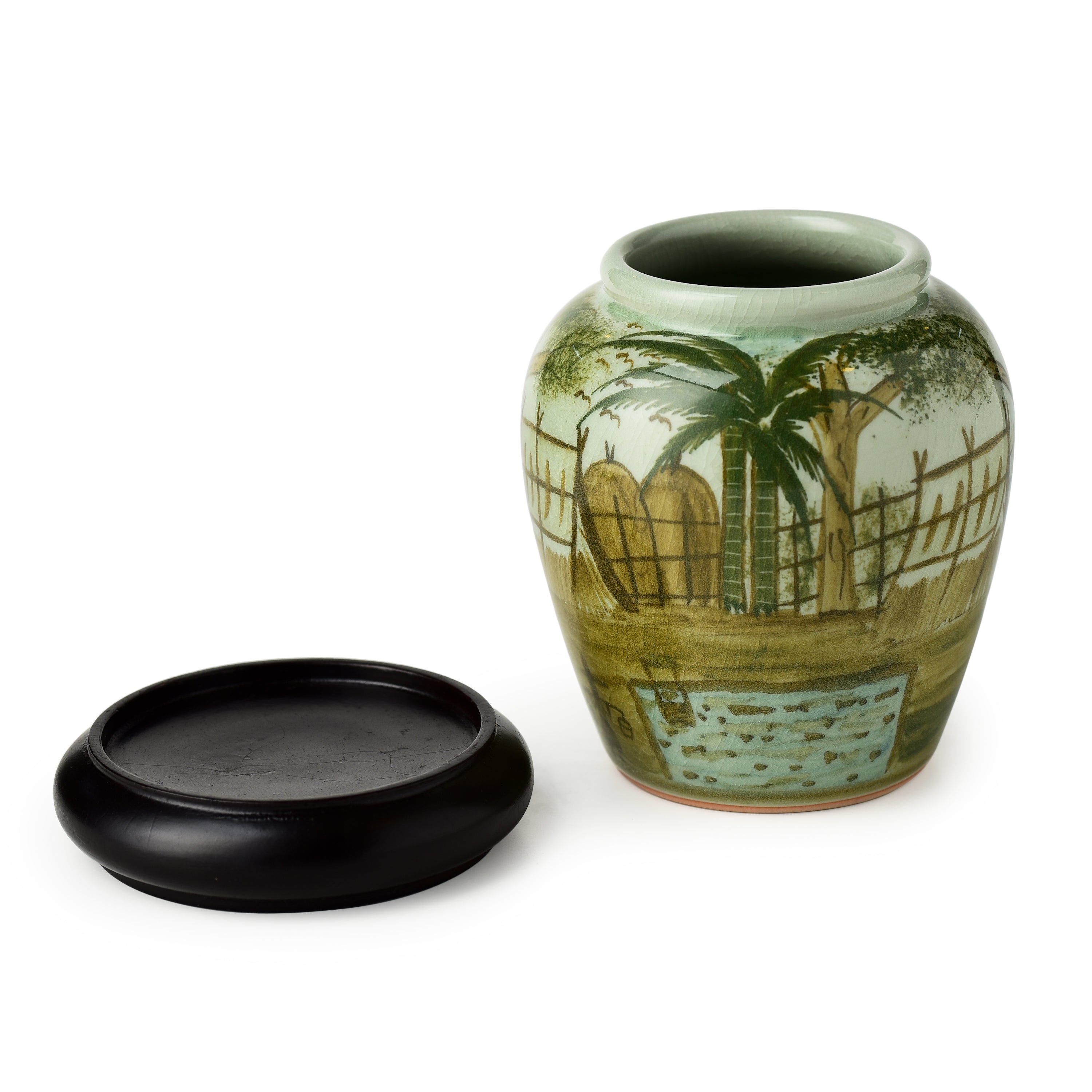 Celadon Hand Painted Jar