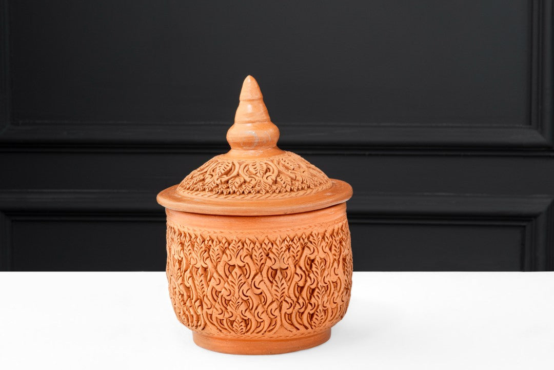 Intricately Carved Pot With Lid