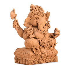 Seated Ganesha Wood Carving (Large)